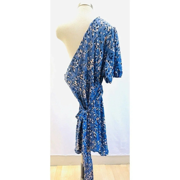 NWT NINE WEST Women Short Sleeve Pullover One Shoulder Belted Blue Dress Size 4X - Picture 8 of 15